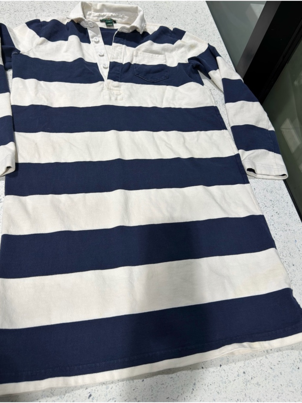 J. Crew Navy and Cream Striped Rugby Polo